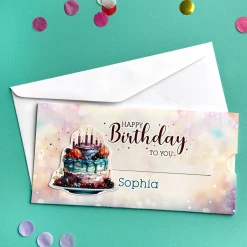 Happy Birthday - Ziehkarte mit Geburtstagstorte für Geldgeschenke