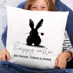 Happy Easter - Flauschkissen mit Osterhase & Wunschtext