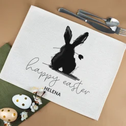 Happy Easter - Textiles Platzdeckchen personalisierbar mit Wunschtext zu Ostern