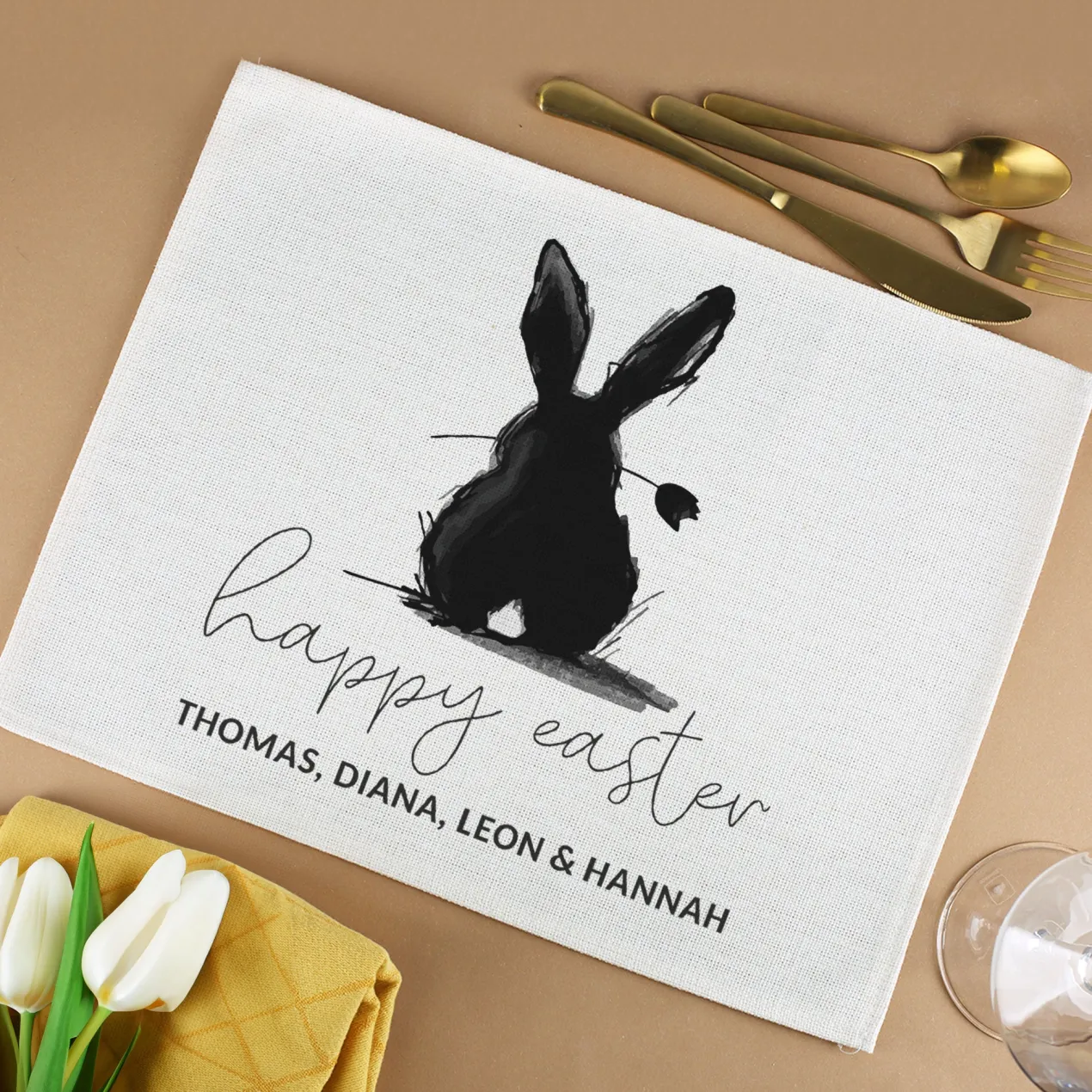 Happy Easter - Textiles Platzdeckchen personalisierbar mit Wunschtext zu Ostern