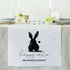 Happy Easter - Tischläufer mit Hase und Wunschtext in 2 Größen verfügbar