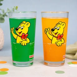 HARIBO Trinkglas Goldbär Motiv | 380 ml Glas in Orange oder Grün für Kinder, Erwachsene & Fans