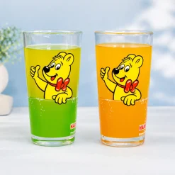 HARIBO Trinkglas Goldbär Motiv | 380 ml Glas in Orange oder Grün für Kinder, Erwachsene & Fans