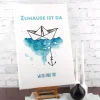 Heimathafen - Leinwand mit Papierschiffchen, Anker und Wunschtext 60x40cm