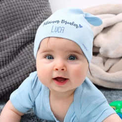 Hellblaue Babymütze - Kleiner Bruder | Personalisiertes Geschenk für Babys zur Geburt