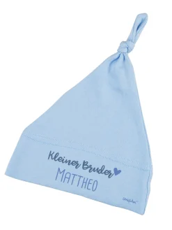 Hellblaue Babymütze - Kleiner Bruder | Personalisiertes Geschenk für Babys zur Geburt
