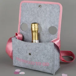 Hellgraue Umhängetasche - Prosecco to go - für JGA und Geburtstag