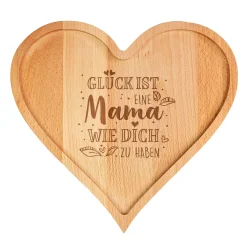Herz Frühstücksbrettchen aus Holz mit Gravur 'Glück ist eine Mama wie dich zu haben' Muttertagsgeschenk