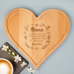 Herz Frühstücksbrettchen & Servierbrett aus Holz mit Gravur | Geschenk zum Muttertag & Geburtstag