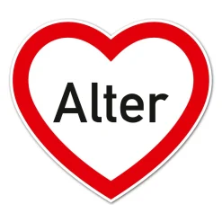 Herzförmiges PVC-Schild mit Wunschalter zum Geburtstag
