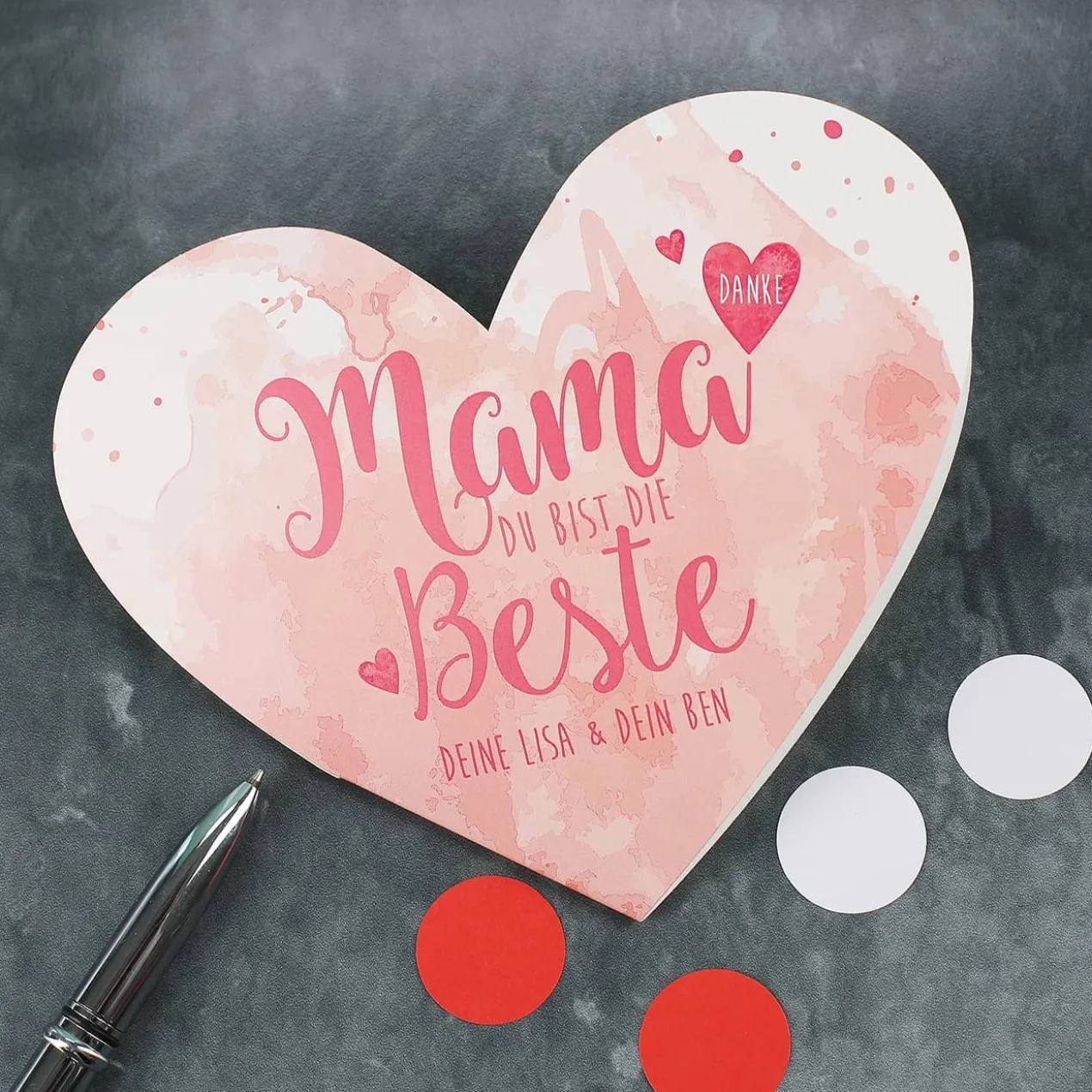 Herzkarte "Mama Du bist die Beste" mit Wunschtext