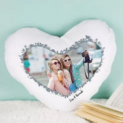 Herzkissen mit Foto und kurzem Wunschtext