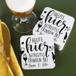 Heute hier betreutes Trinken! - 30 bedruckte Untersetzer aus Pappe mit Namen