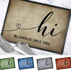 Hi Fußmatte mit Herz und Wunschtext in verschieden Farben