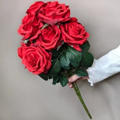 Hochwertiger Kunstblumenstrauß Rosen – Rosa Dijon | Rot | 10 Seidenblumen | 42 cm