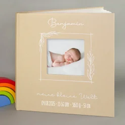 Hochwertiges Babyalbum, personalisiert und handgearbeitet | Fotobuch Geschenk zur Geburt