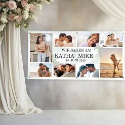 Hochzeitsbanner mit 8 Fotos und Ihren Wunschtexten - Eukalyptusmotiv