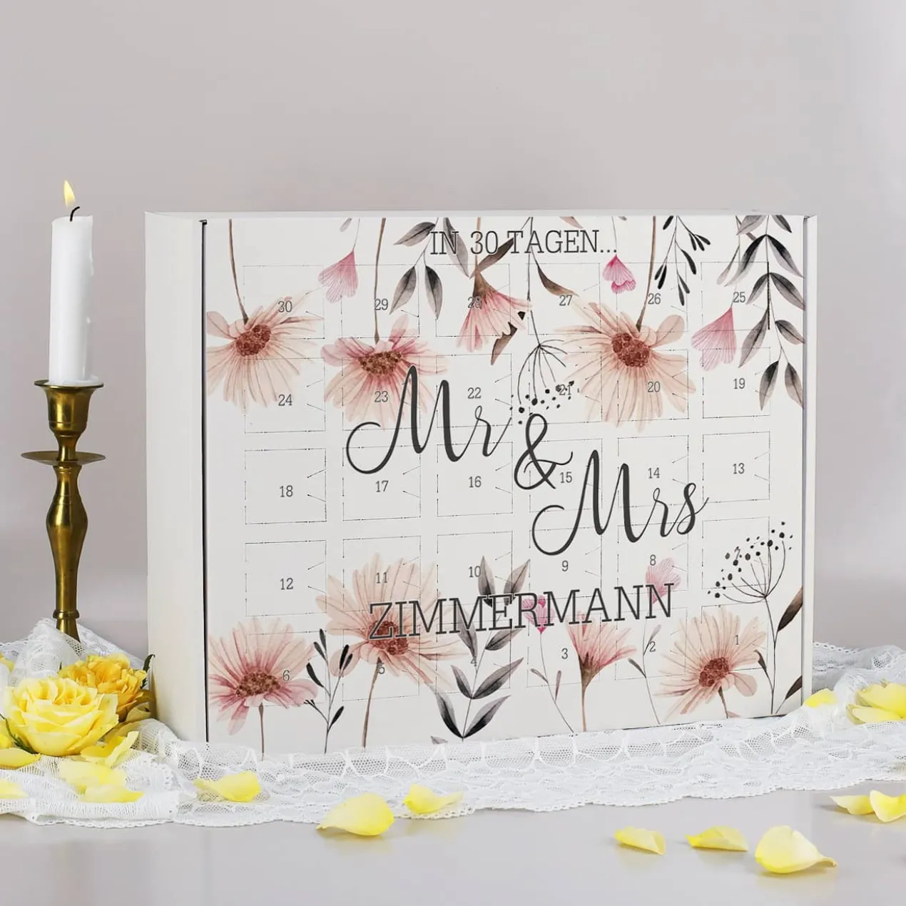 Hochzeits-Countdown Kalender mit Ihrem Wunschnamen