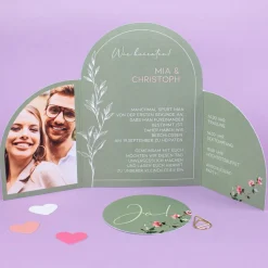 Hochzeitseinladung als edle Klappkarte personalisiert mit Fotos und Wunschtext | Einladung zur Hochzeit