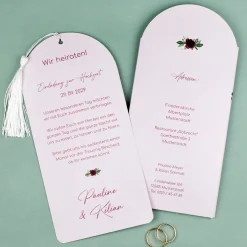 Hochzeitseinladung als Ziehkarte personalisiert mit Foto, Namen & Text | Effektkarte mit Quaste