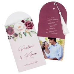 Hochzeitseinladung als Ziehkarte personalisiert mit Foto, Namen & Text | Effektkarte mit Quaste