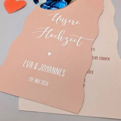 Hochzeitseinladung - Kartentrio mit Wellenrand - verschiedene Farben wählbar