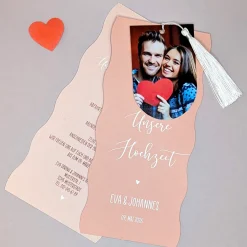 Hochzeitseinladung - Kartentrio mit Wellenrand - verschiedene Farben wählbar