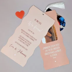 Hochzeitseinladung - Kartentrio mit Wellenrand - verschiedene Farben wählbar