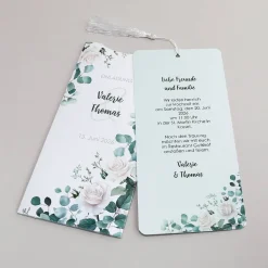 Hochzeitseinladung mit Rosenmotiv - elegante Ziehkarte mit Quaste
