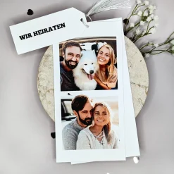 Hochzeitseinladung - modernes Kartentrio mit weißer Kordel