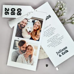 Hochzeitseinladung - modernes Kartentrio mit weißer Kordel