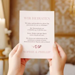 Hochzeitseinladung - rosa Blätterranken - individuell gestaltbar