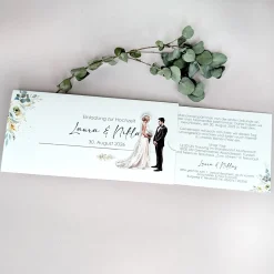 Hochzeitseinladung - Ziehkarte mit Brautpaar