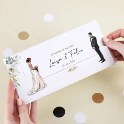 Hochzeitseinladung - Ziehkarte mit Brautpaar