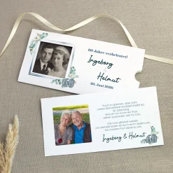 Hochzeitseinladung - Ziehkarte mit zwei Fotos zur Diamantenen Hochzeit mit Wunschdaten