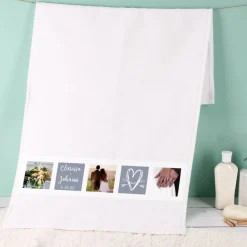 Hochzeitsgeschenk - Handtuch mit Fotos, Herz, Namen und Wunschtext