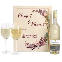 Hochzeitsgeschenk Maybach Weißwein mit Gläsern und Box