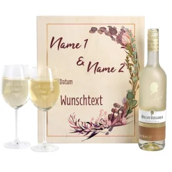 Hochzeitsgeschenk Maybach Weißwein mit Gläsern und Box