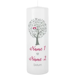 Hochzeitskerze Herzbaum mit Namen, Datum und Trauspruch
