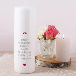 Hochzeitskerze Herzbaum mit Namen, Datum und Trauspruch