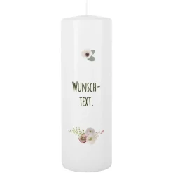 Hochzeitskerze mit Blüten und Wunschtext