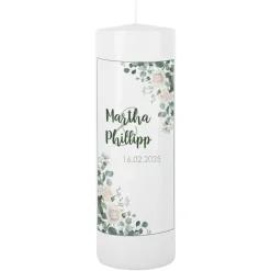 Hochzeitskerze mit Rosenmotiv und Personalisierung