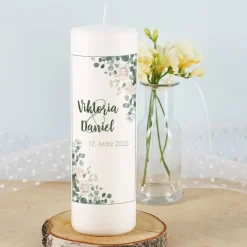 Hochzeitskerze mit Rosenmotiv und Personalisierung