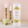 Hochzeitskerze mit Sonnenblumen, Namen und Datum bedruckt