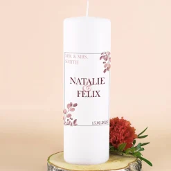 Hochzeitskerze - rosa Blätterranken - Personalisierung