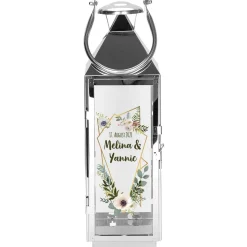 Hochzeitslaterne mit Blüten und Wunschtext