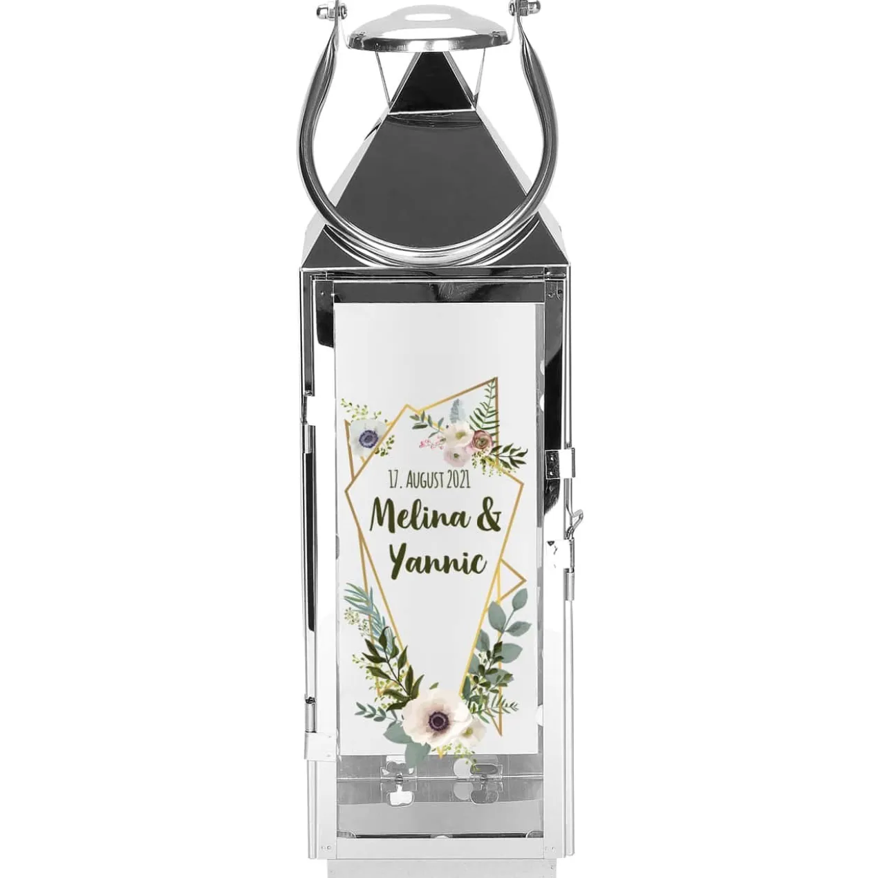 Hochzeitslaterne mit Blüten und Wunschtext