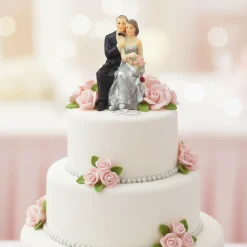 Hochzeitspaar Braut & Bräutigam mit Fliege zur Silberhochzeit | Hochzeitstorten Topper & Dekofigur