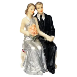Hochzeitspaar Braut & Bräutigam mit Schlips zur Silberhochzeit | Dekofigur & Hochzeitstorten Topper