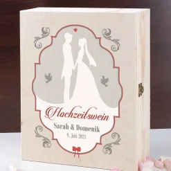 Hochzeitswein mit 2 gravierten Gläsern in edler Holzbox